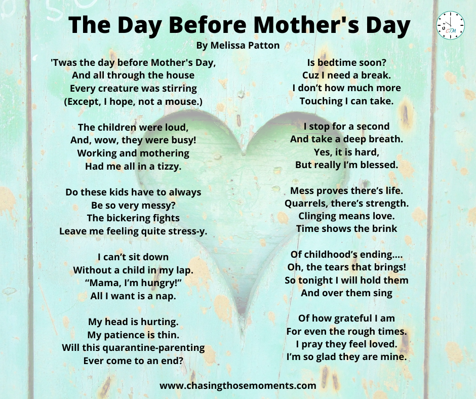 Printable Mother's Day Poem - Chasing Those Moments